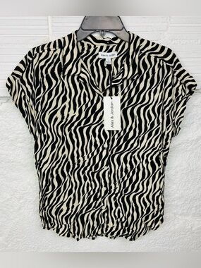 Alex & Jordan Black and Cream Zebra Print Button Front Top size small